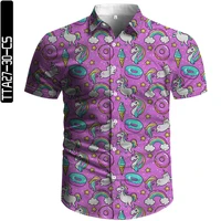 summer men shirt button up fine plain cloth blended fiber 3d print fruit fun style unisex vintage blouse oversized