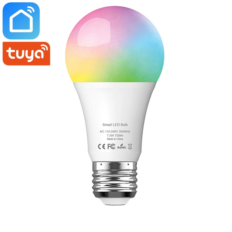 Tuya Smart Life Wifi умный светодиодный светильник, лампа E27 7,5 Вт 750Lm RGB+ 6500K холодный белый светильник, работает с Alexa Google Home IFTTT