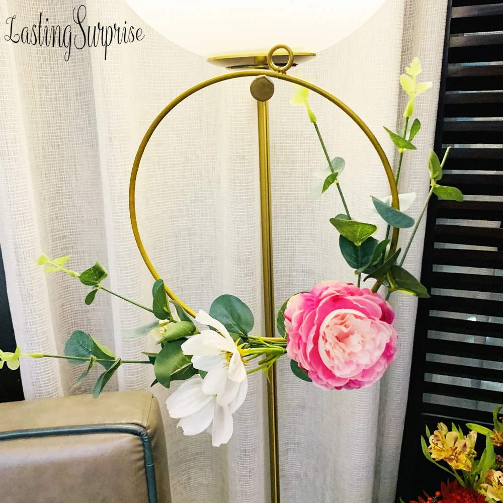 INS Gold Metal Hoop Flower Wreath Garland Wall Hanging Artificial Wedding Home Decoration Simulation Plant Ring | Дом и сад