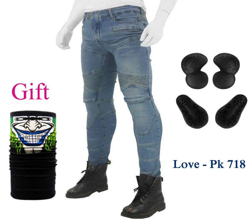

Blue/Black Pants Motorcycle Pants Men Moto Jeans with four Pads Riding Touring Motorbike PK 718 Trousers