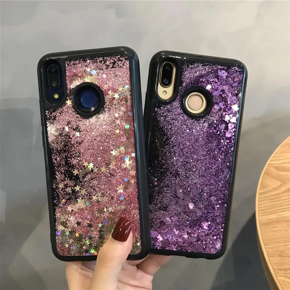 Черный силиконовый бампер динамического жидкого песчаника для Huawei Y9 2018 Y7 Pro Y6 Prime Y5 2019 P Smart Cover TPU Phone on.