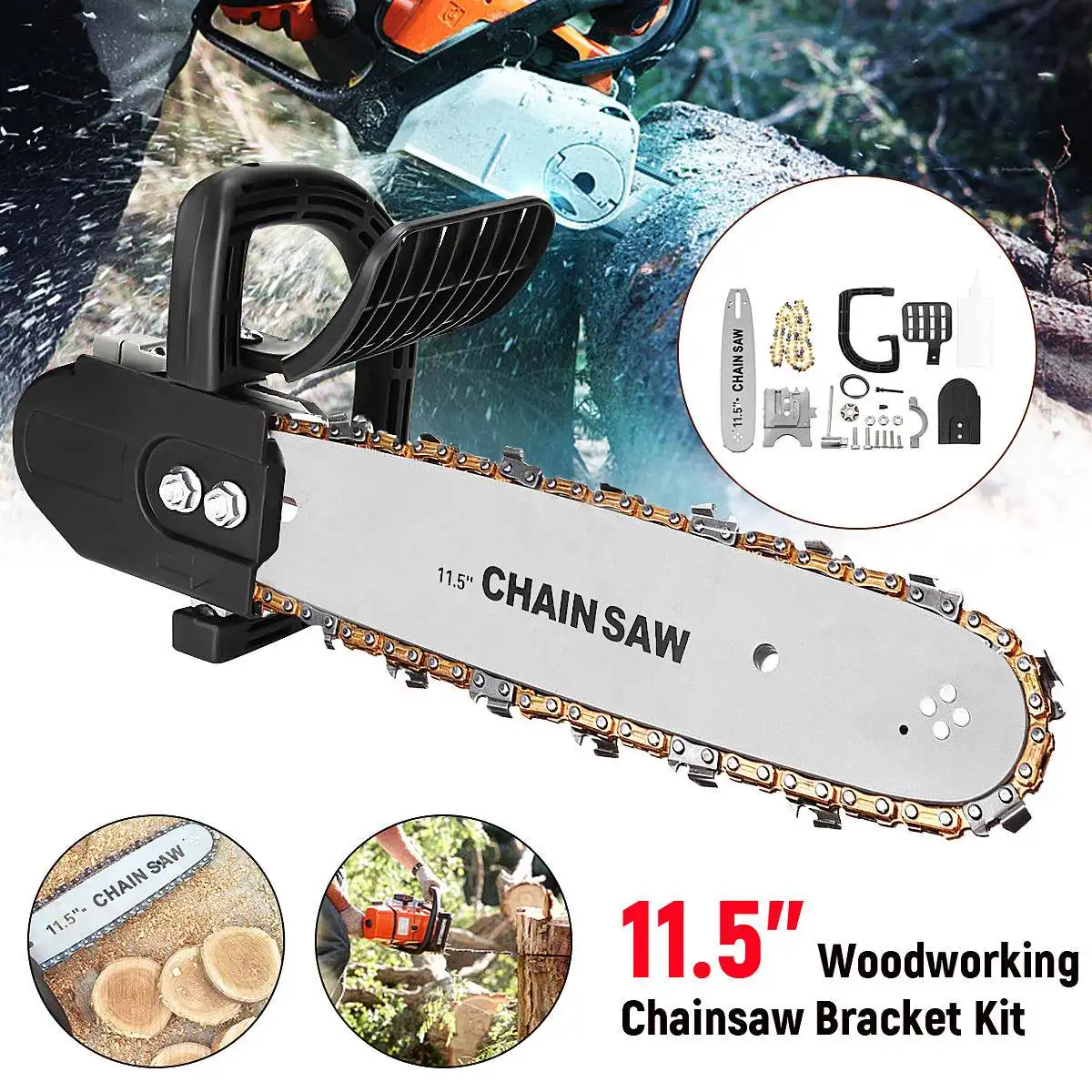 

11.5 Inch Chainsaw Refit Conversion Kit Chain Saw Stand Bracket Set Change Angle Grinder into Chain Saw Woodworking Power Tool