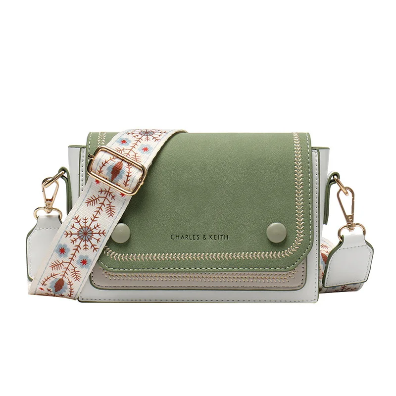 

2021 New Arrivals Women's Shoulder Bags For Female PU Leather Embroidery Thread Design Fashion Women Wide Shoulder Strap Bag