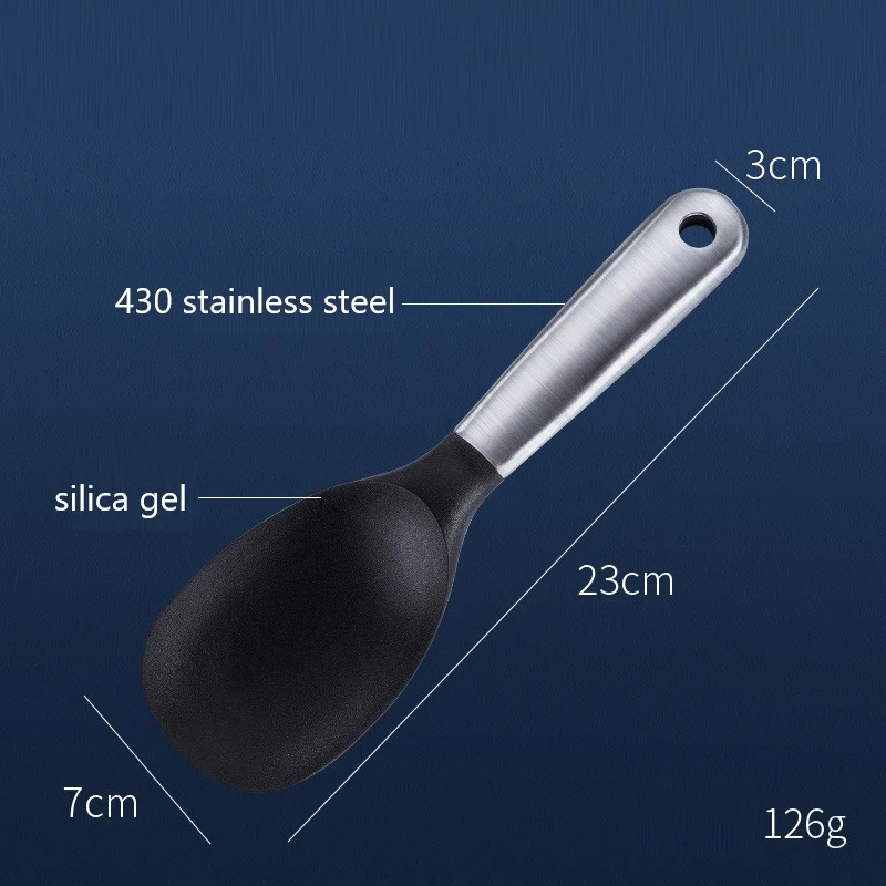 

Stainless steel rice spoon household thickened long handle silicone meal spoon canteen serving rice spoon public spoon