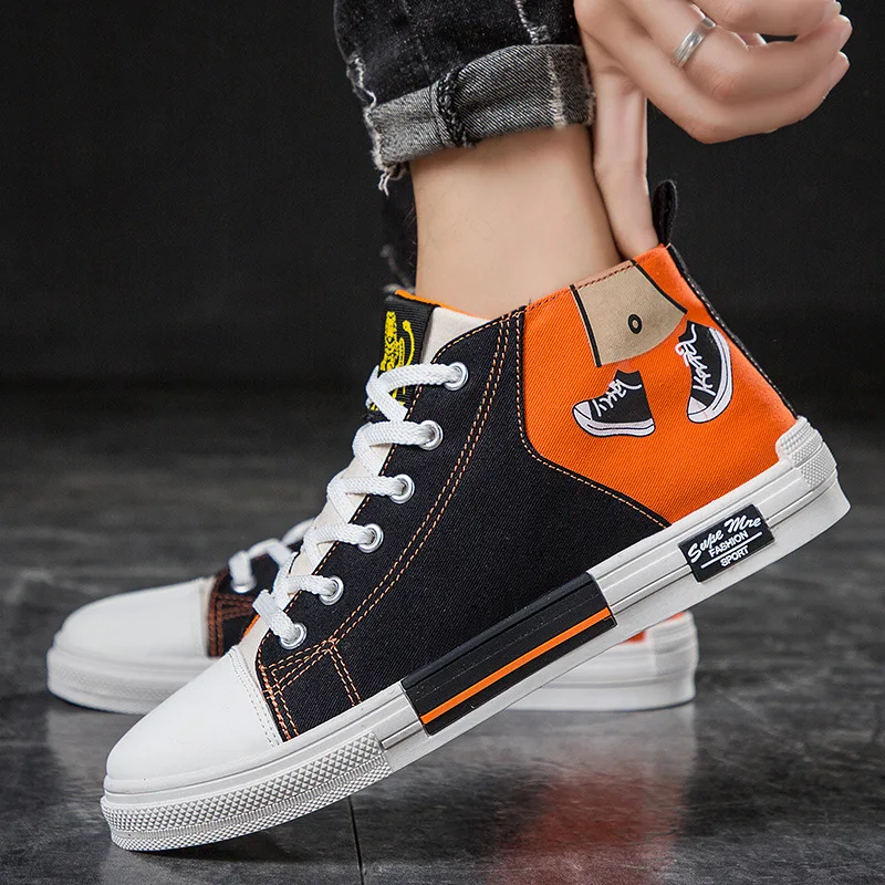 Новинка беговые кроссовки мужские высокие модные белые и черные унисекс