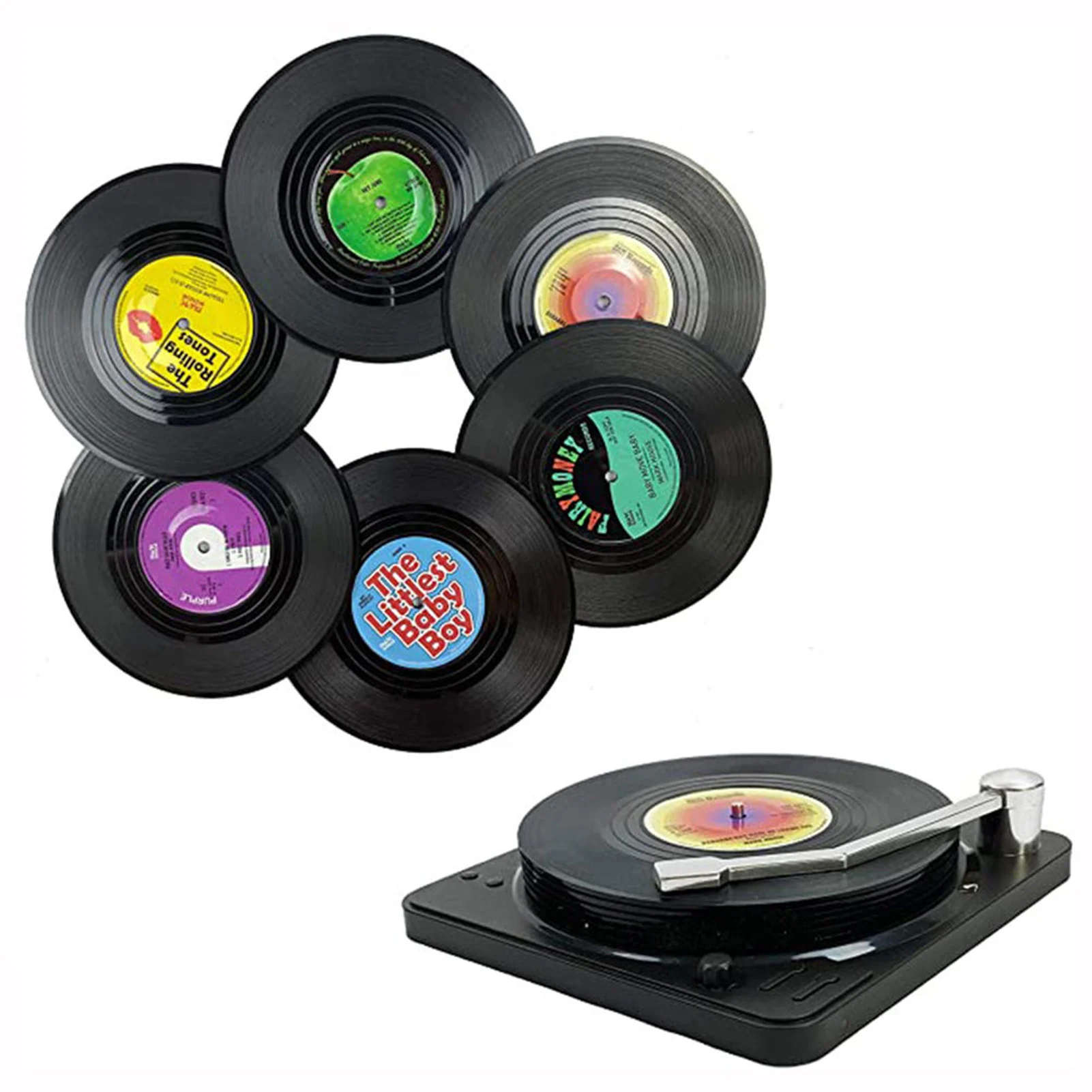 

Creative Tableware Drink Coaster Set With Record Player Holder M1 Pattern Coffee Table Cup Mat For Home Drink Decor Coaster Tool