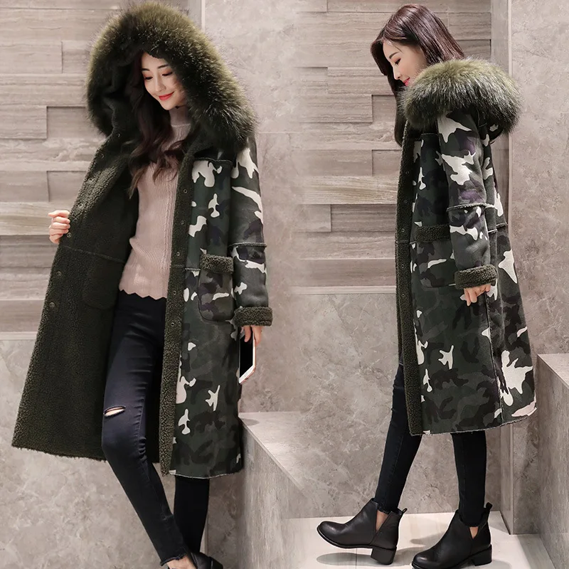 Повседневная теплая 2019 куртка из овчины с большим меховым воротником новая