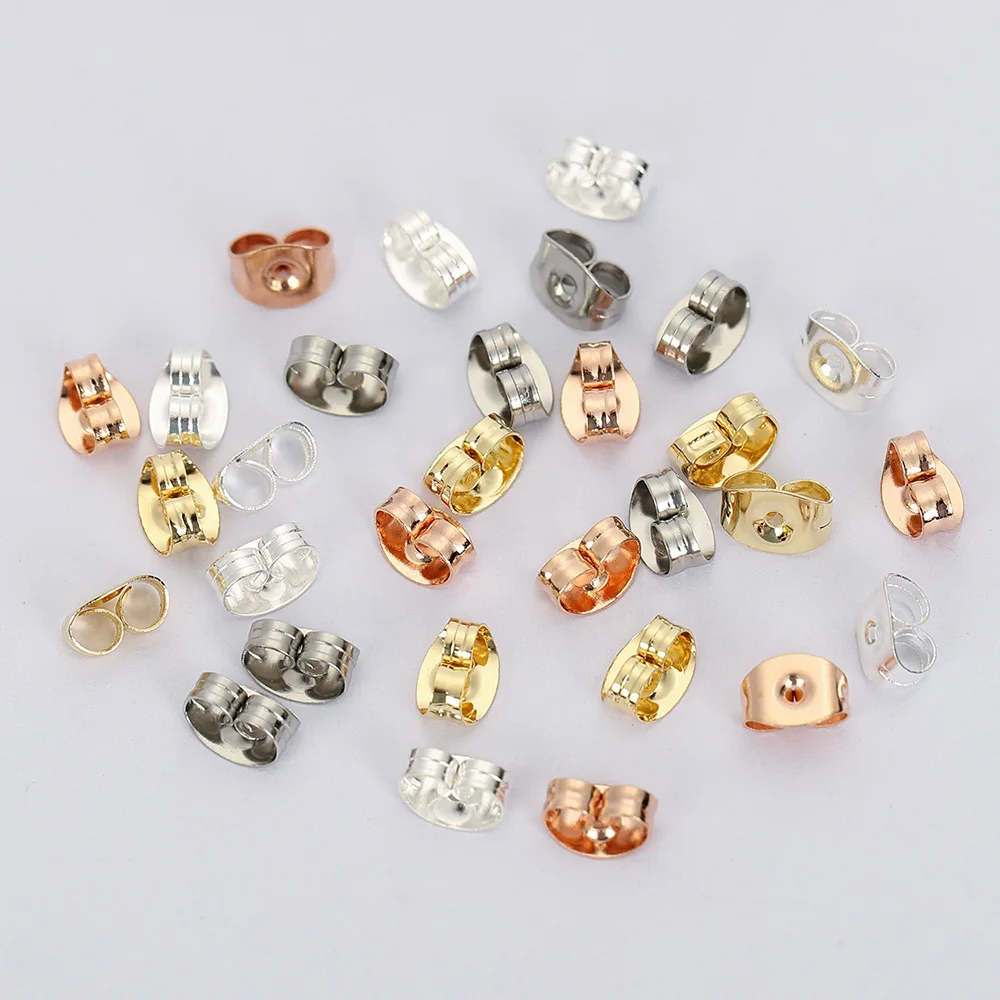 

100pcs/lot Gold Silver Plated Stainless Steel Earring Backs Stopper for Jewelry Making 6x4.5mm Butterfly Ear Nuts DIY Findings