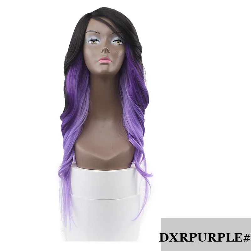 Парики из искусственных волос без шапочки-основы средний/боковая часть X-TRESS парик из натуральных волос - Цвет: DXRPURPLE