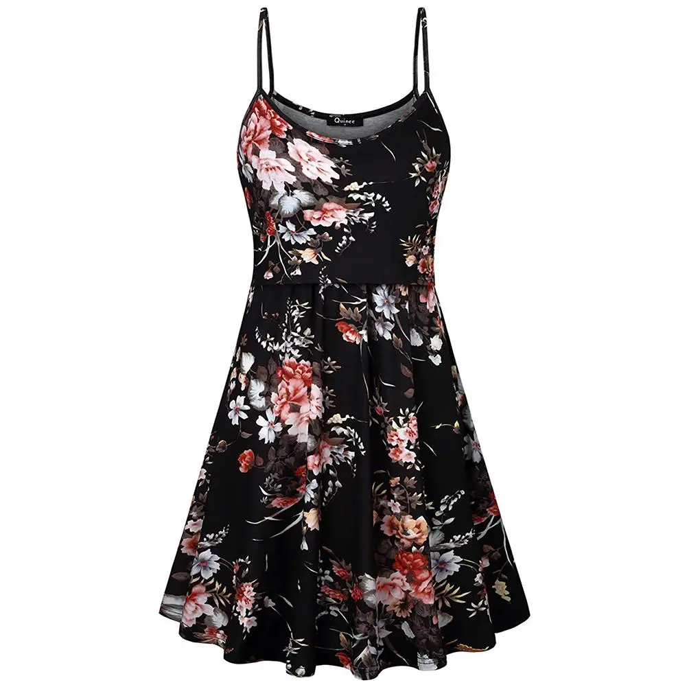 

Kuulee Nursing Maternity Dress Fashion Flower Print Spaghetti StrapDresses for Breastfeeding