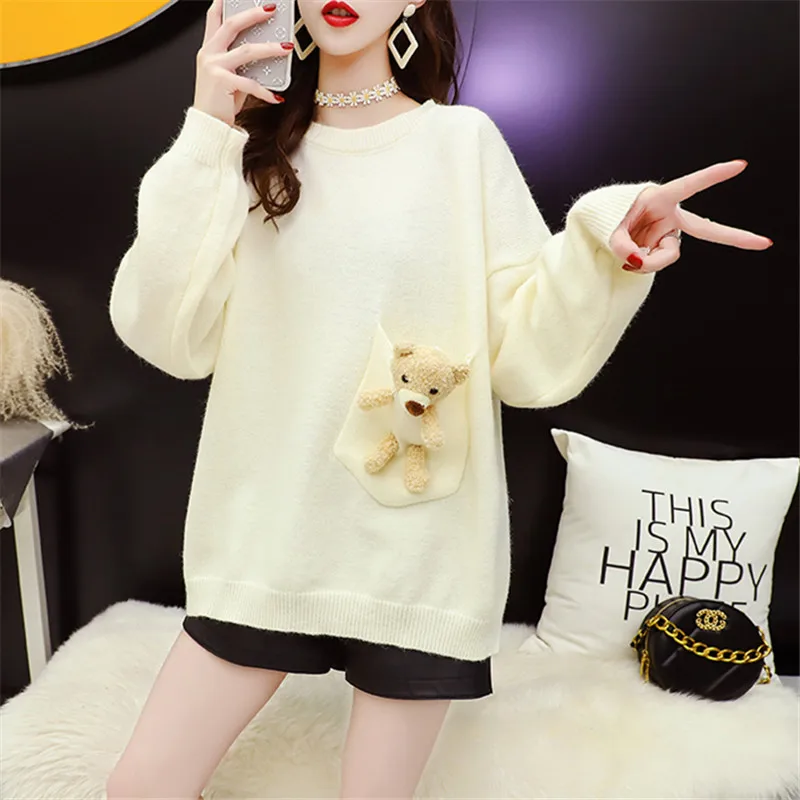 

Lazy wind Pullover Sweaters Women 2020 New Autumn Winter Korean Fashion Loose All-Match Solid Color Knitting Sweater Female A270