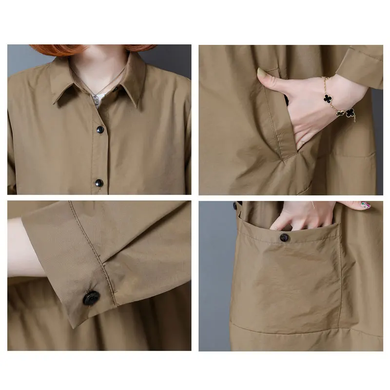 

Plus Size 5XL Korean Loose Trench Coats Women Casual Pocket Oversize Windbreaker 2021 Autumn Long Sleeve Buttons Jackets Female