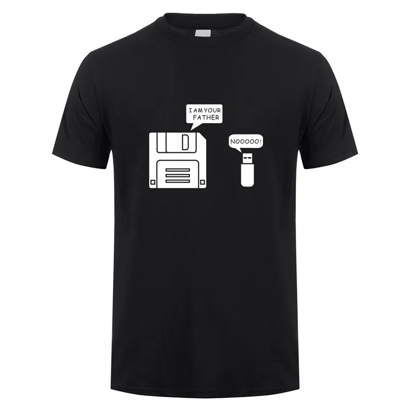 Black Новинка, Мужская хлопковая футболка с коротким рукавом, с дискетом USB, с надписью «I am Your Father», «Humor Disk», Повседневная футболка, Camisetas Hombre Man OS-020 - Цвет: Black