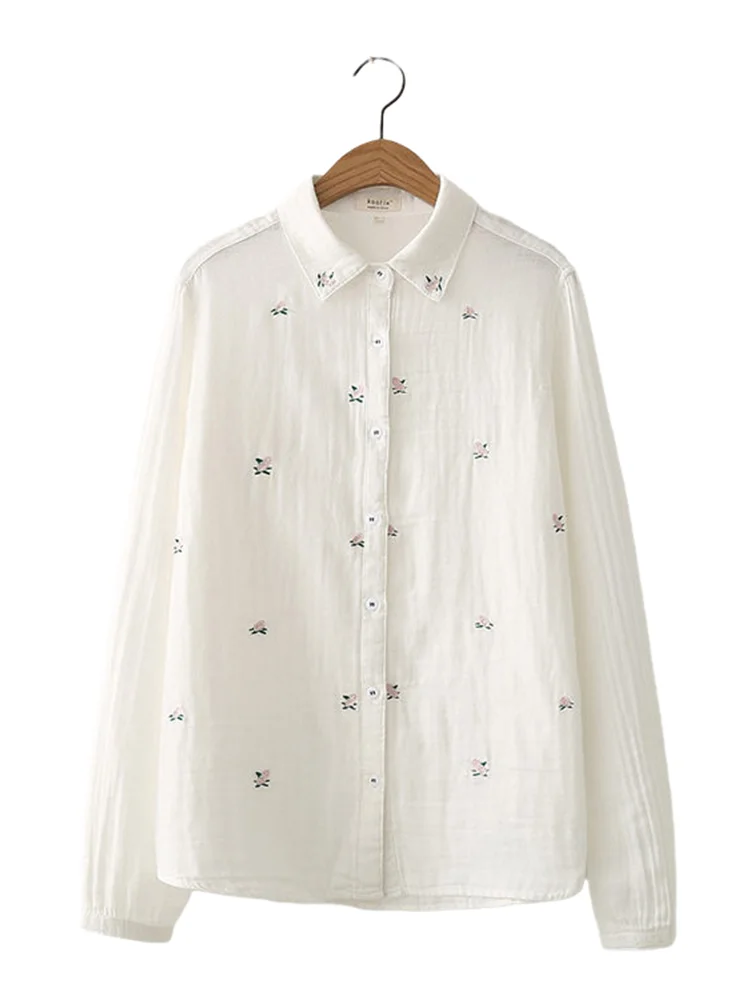 Летняя Новинка 2020 женская блузка из 100% хлопка белая тонкая рубашка с вышивкой