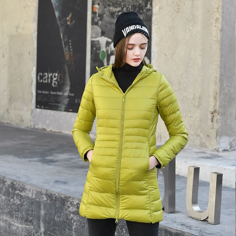

7XL Ultra Light Fall Winter Woman White Duck Down Hooded Long Jacket Female Overcoat Slim Solid Jackets Coat Portable Parkas
