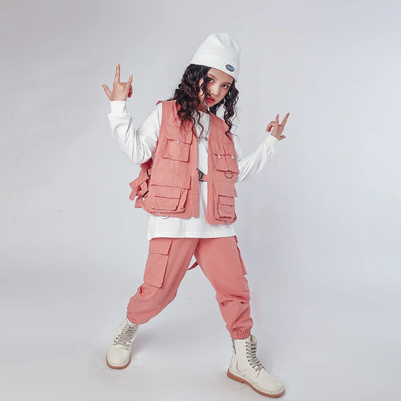 Kid Army Green Tactival Vest Top Waist Coat Casual Hip Hop Pants Clothing Stripe Shirt for Girls Boys Dance Costume Clothes Wear | Детская