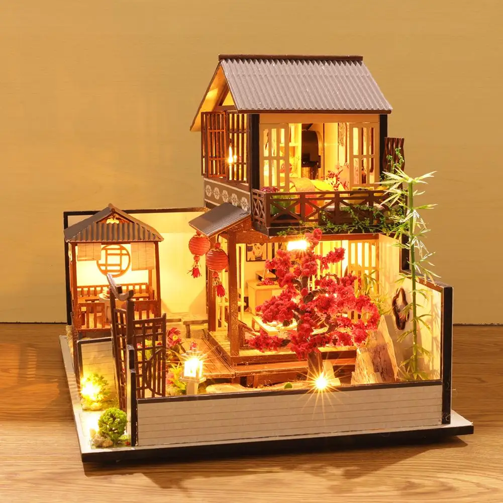 

DIY Dollhouse Kit Assembled Miniature Cabin Handmade House with Music Movement for Christmas Birthday Valentine's Day Gift