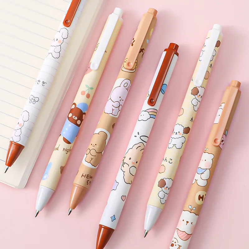 Zoecor 6Pc/Lot Kawaii Gel Pen Set Cute Ballpoint Pens ручки 0.5mm Black Ink Cartoon School Student Stationery Supplies Caneta images - 6