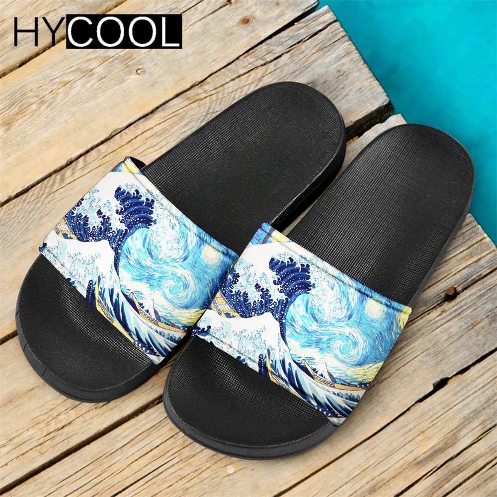 HYCOOL/Новинка Женские и мужские шлепанцы с объемным принтом в виде морской волны