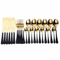 24pcs stainless steel cutlery set forks spoons knives kitchen tableware mirror dinner set black gold dinnerware set dropshipping