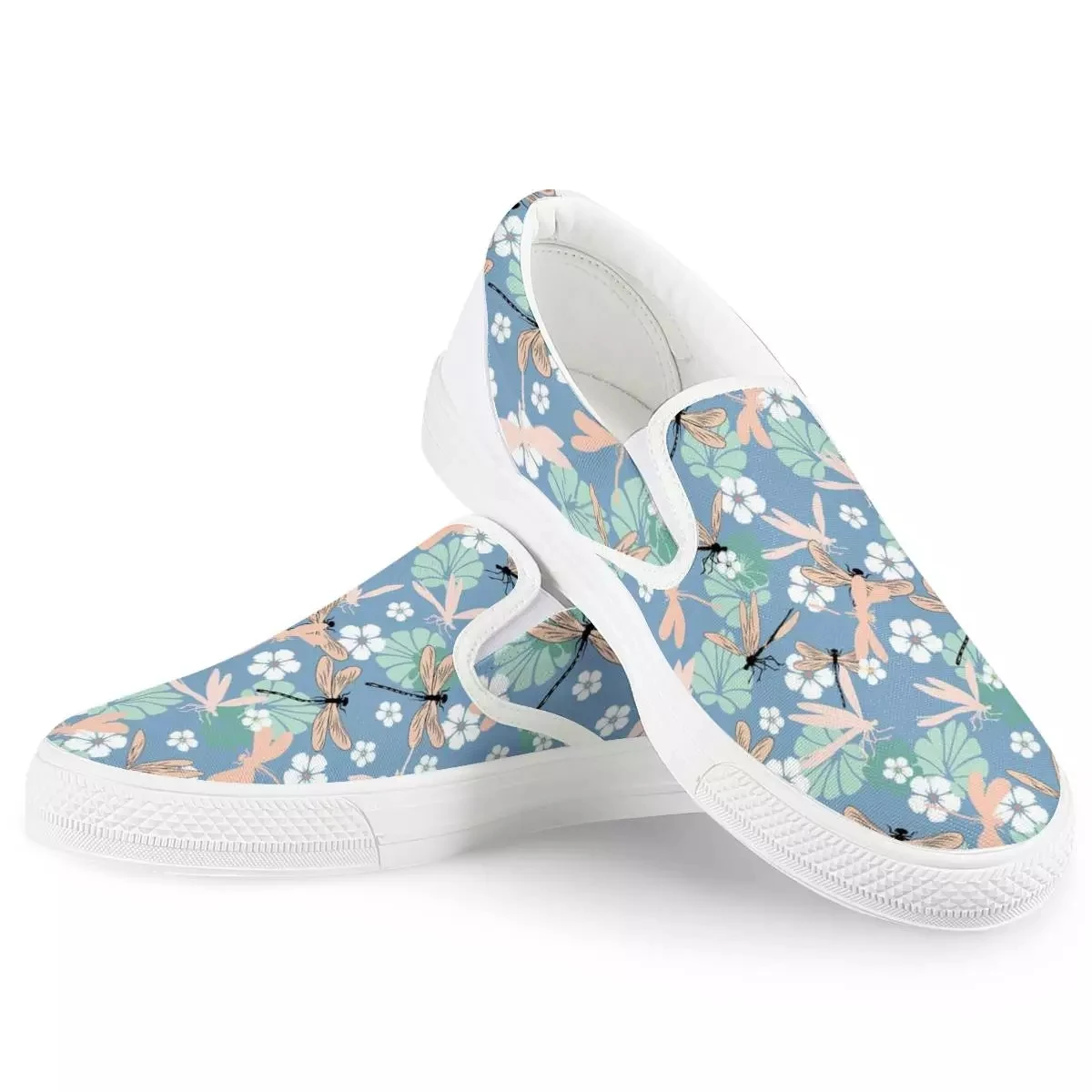Женские парусиновые туфли twoheart Белые Повседневные с цветочным принтом стрекозы