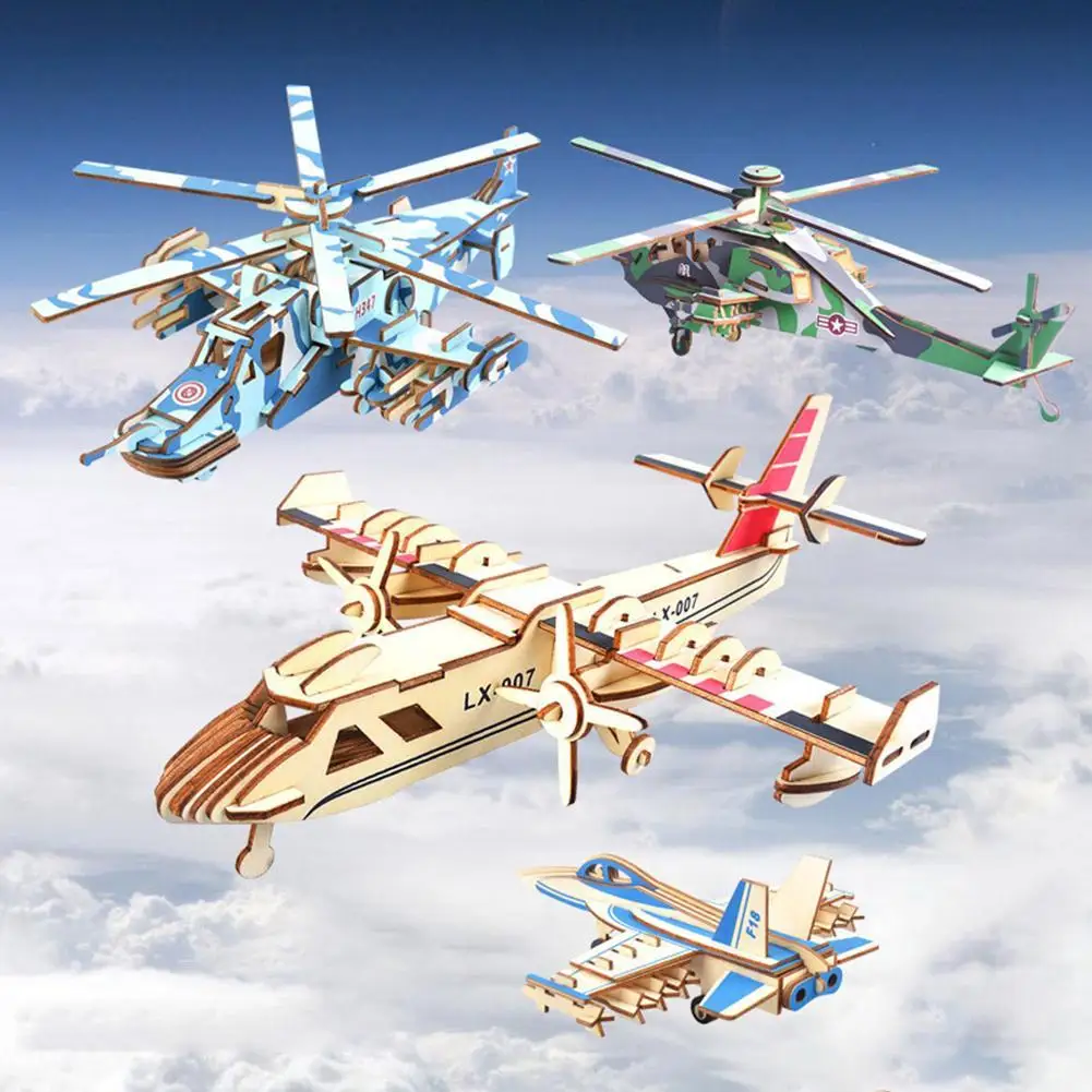 

Wooden Aircraft Plane Model DIY Self Assembly Jigsaw Puzzle Kids Educational Toy