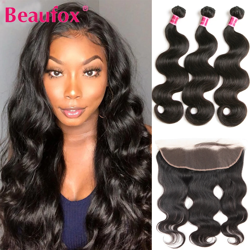 Beaufox накладные волосы на уши кружевные фронтальные с пряди бразильские волнистые