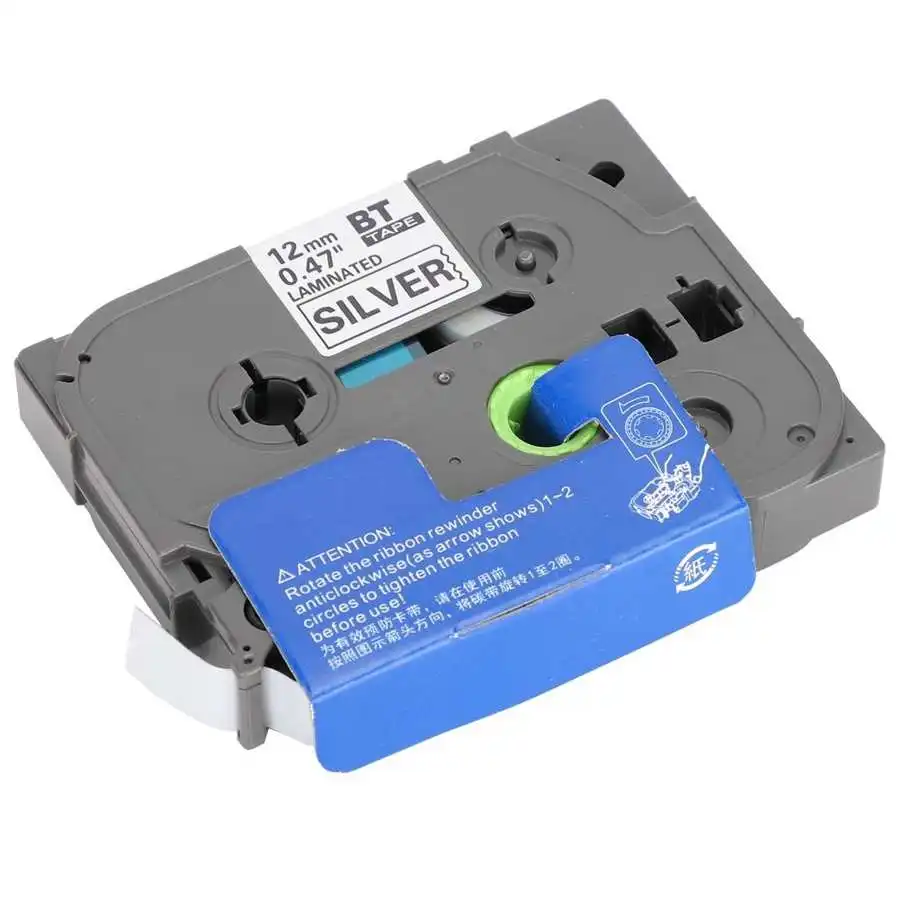Labeling tape Ribbon for Brother printer sticker Printing paper PT-E100B PT-9700 12mm Black on matte silver |