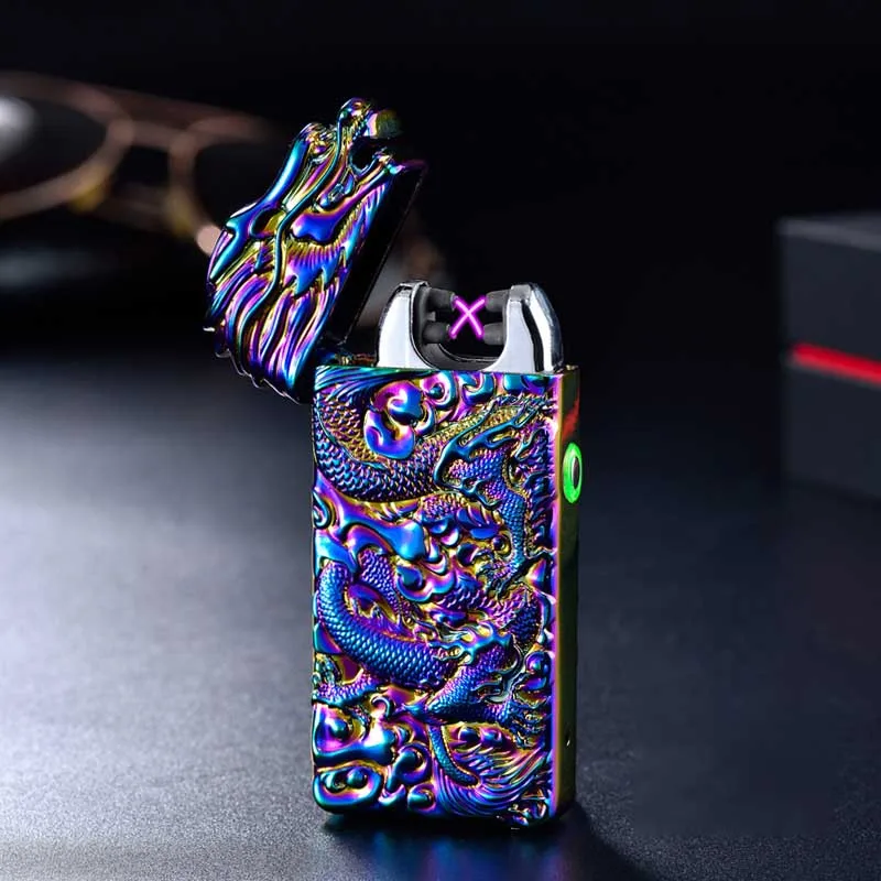 

Chinese Dragon Sculpture Double Arc Usb Lighter Plasma Windproof Electric Lighters Punk Style Metal Flameless Cigarette Lighter