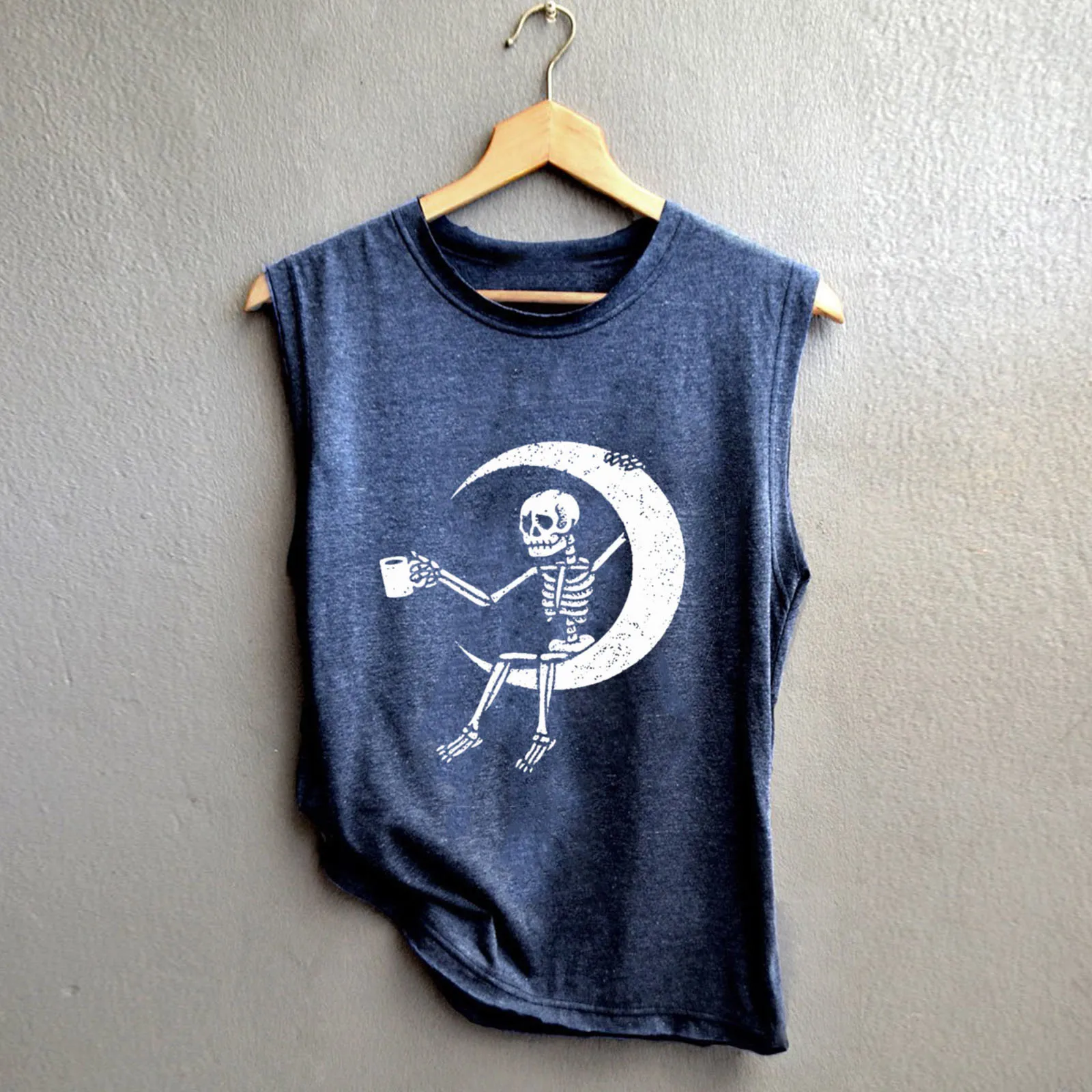 Майка женская в стиле Харадзюку с принтом черепа и Луны лето размера плюс - купить