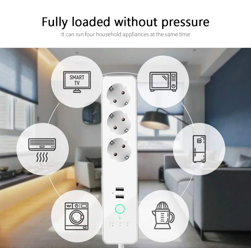 

Tuya 16A Smart Power Strip With 3 USB Ports Independent Switch Multi-Plug Tuya/Smart Life APP Work With Alexa Google Home Safe