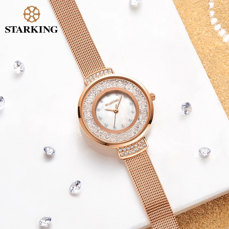 Enlarge STARKING Gold Watch Women Wrist Watch Ladies Crystal Diamond Watches Stainless Steel Female Clock Women Reloj Mujer Montre Femme