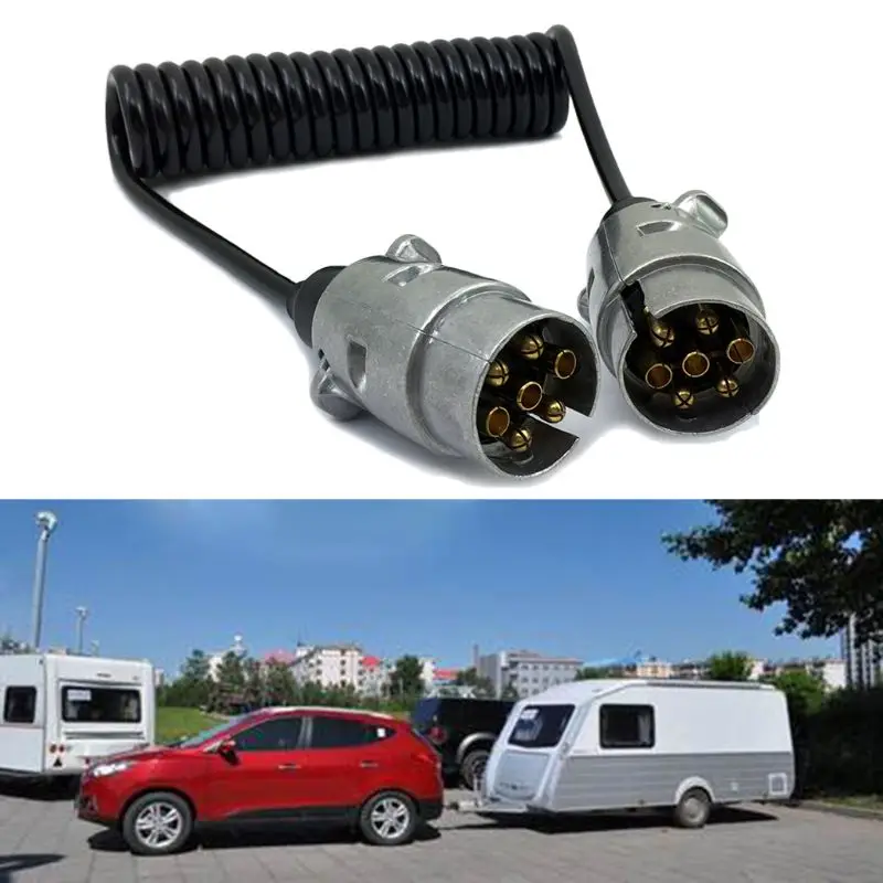 

Metal Trailer Plugs w/curly extension Cable Lead 1.5M Male To Male 12V Trailer Lighting Board Caravan 7 Pin