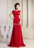 free shipping 2013 floor length formal dress design brides maid short sleeve beading custom sizecolor red long evening dresses