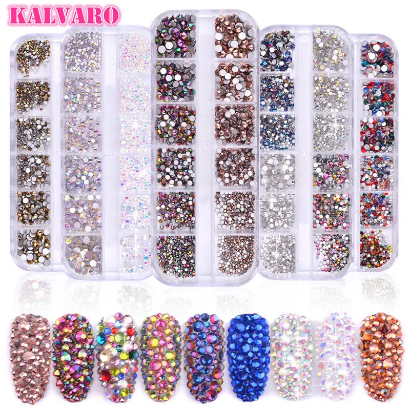 2080 Pcs Nail Glitter Rhinestones Silver Flat Bottom Drill Diamond For UV Polish Mixed Size Rainbow Art Jewelry | Красота и здоровье