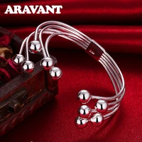 925 silver five line beads open cuff braceletsbangles for women wedding jewelry gifts