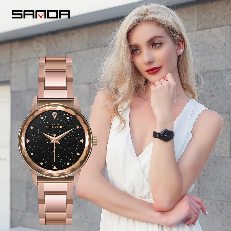 

SANDA Stainless Steel Luxury Brand Lades Crystal Watch Women Dress Watch Fashion Quartz Female Wristwatches relogio feminino
