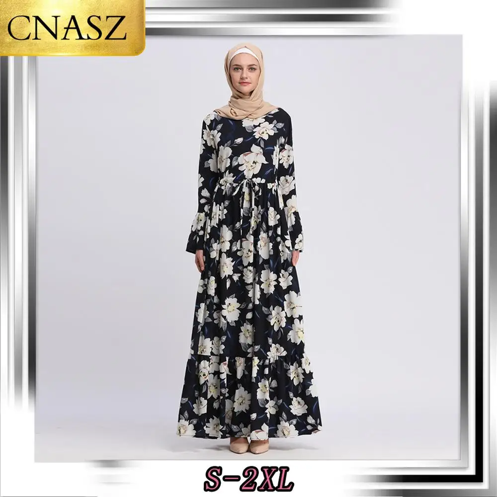 Модные длинные платья с принтом лилии популярные мусульманские Среднего Востока