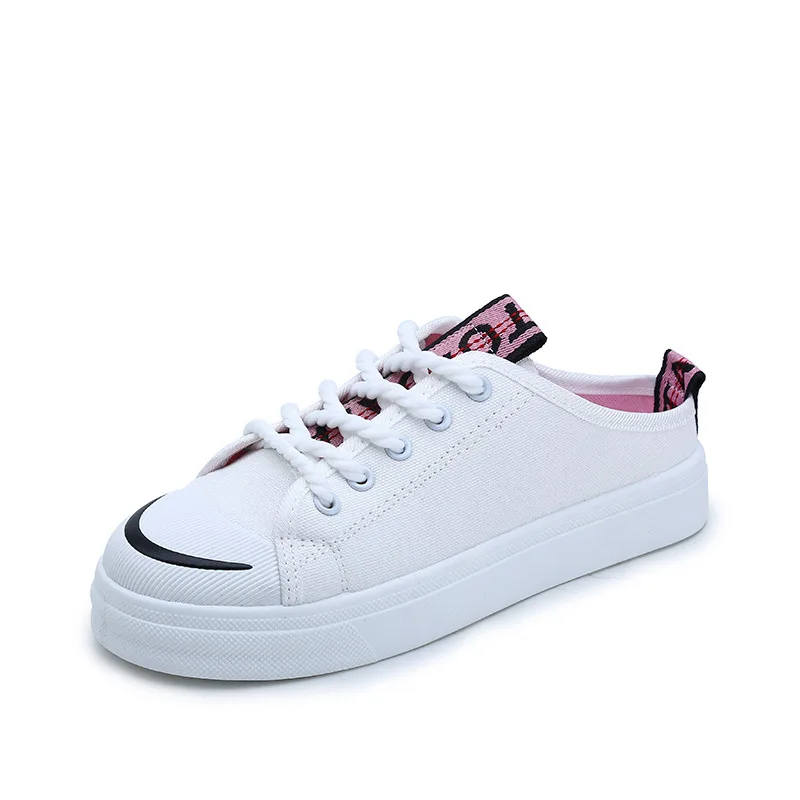 

2020 new women's shoes spring and summer canvas shoes women's half slippers no heel lazy one pedal Korean version wild no heel w