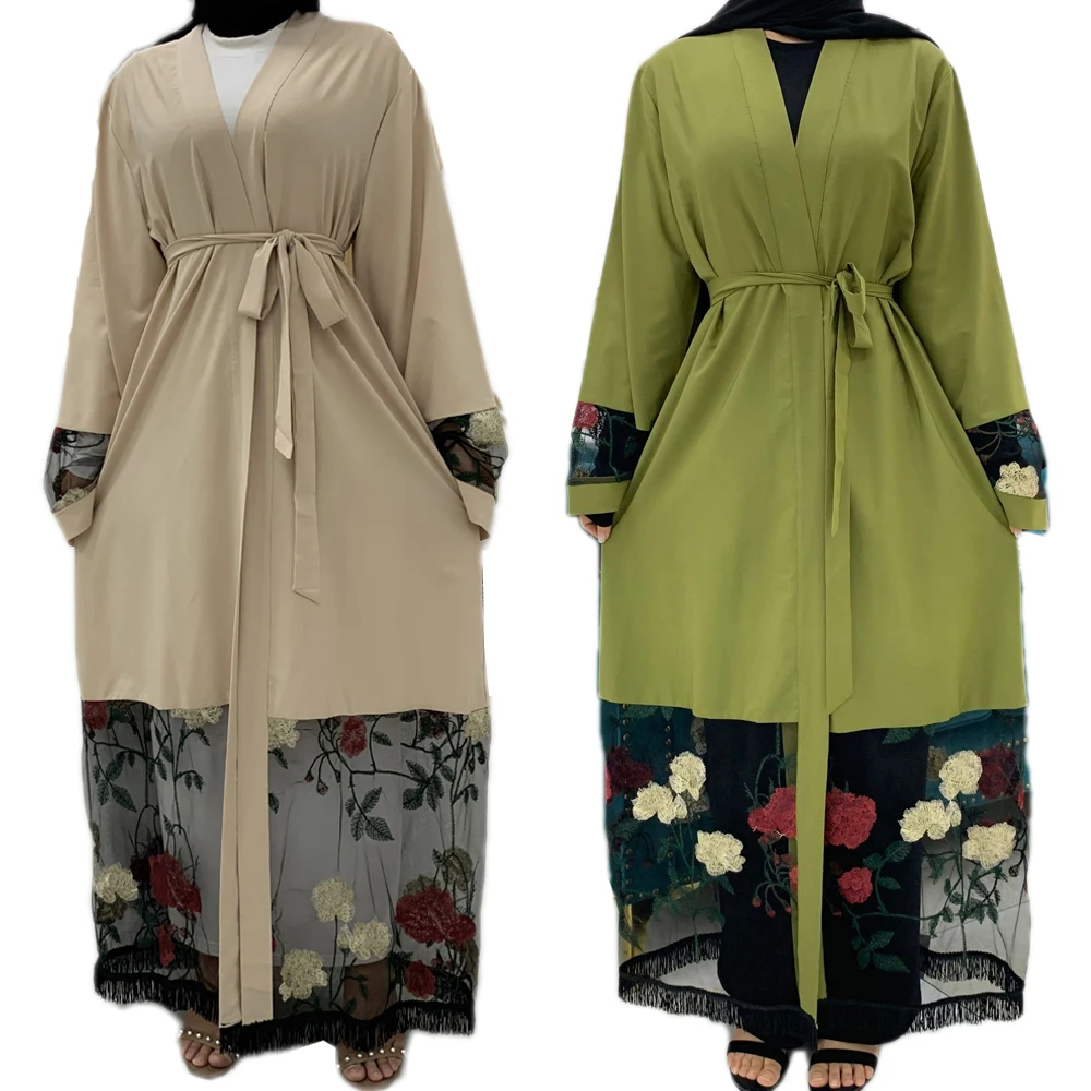 Abaya мусульманское женское открытое кимоно с цветочной вышивкой в стиле пэчворк женское Макси модное платье Дубай Ближний Восток арабский д...
