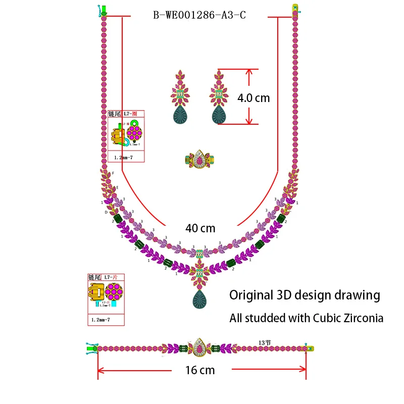 

TIRIM DUBAI 4pcs Cubic Zirconia Necklace Sets For Women Bridal Two Line Jewelry Set SAUDI Nigeria Crystal Wedding Jewelri