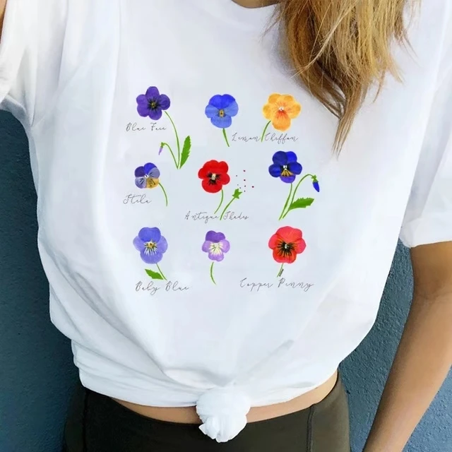 Харадзюку винтажная графическая футболка с цветочным принтом женская