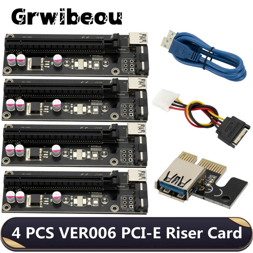 4 шт. 60 см Usb 3 0 pci e Райзер Ver006 Pci Express Райзер-карта 1x до 16x Sata к 4pin Ide Molex Power для майнера