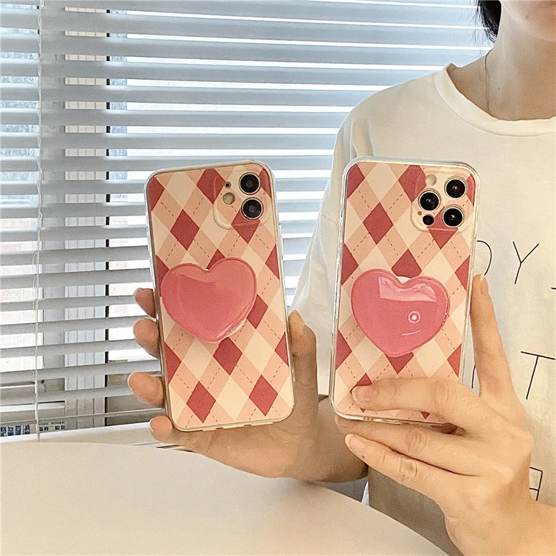 

Pink ringer love bracket Apple 13 / 12promax case XR for iphone11 / XS soft 78plus