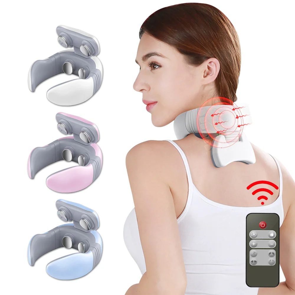 

Neck Massager Rechargable with Heat Cervical Vertebra Massager Muscle Stimulator Remote Control 4-Head Vibration Massage Device