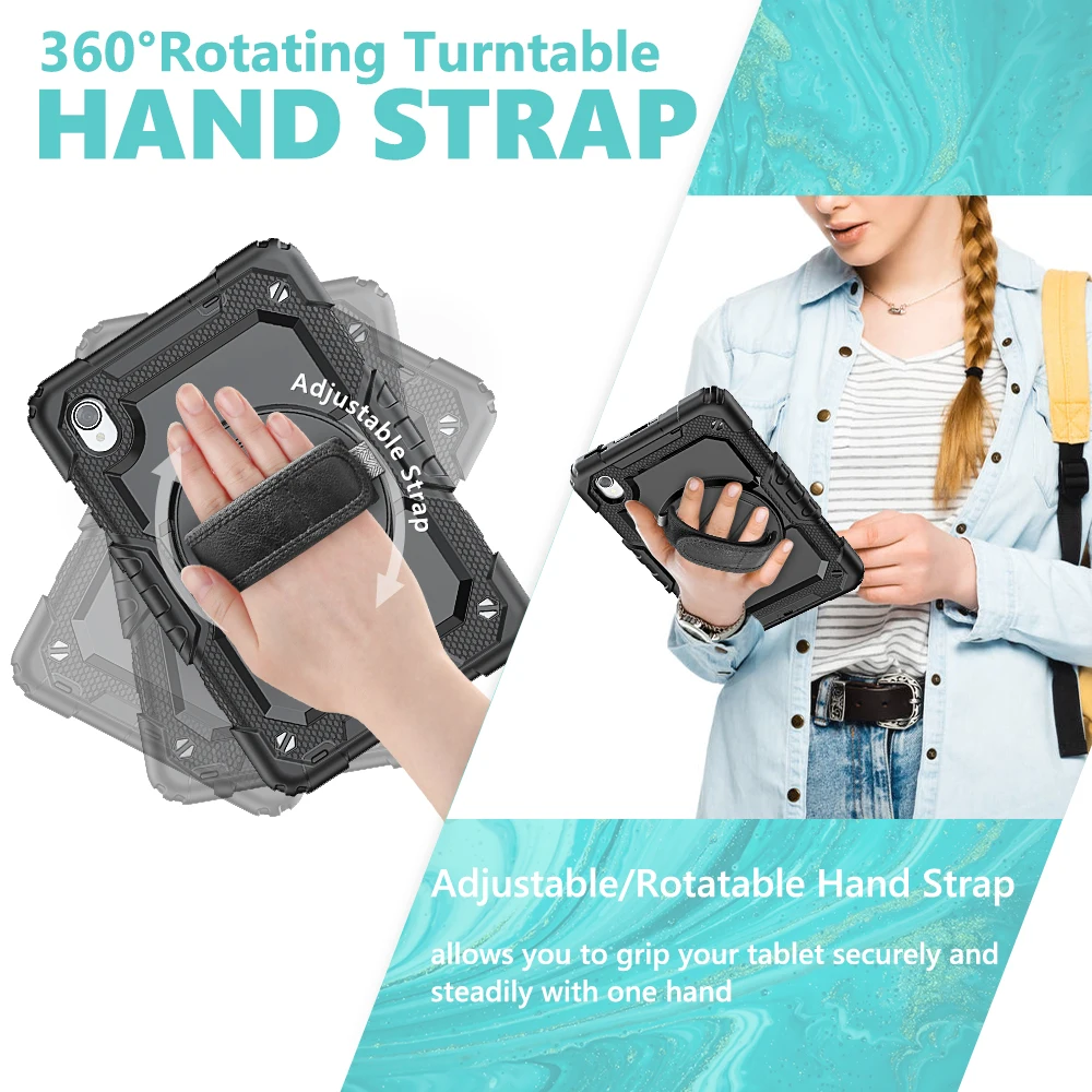 

Heavy Duty Full Rugged Shockproof Silicone Tablet Cover for Lenovo M8 HD Tablet 8" Case With Rotating Kickstand Hand Strap