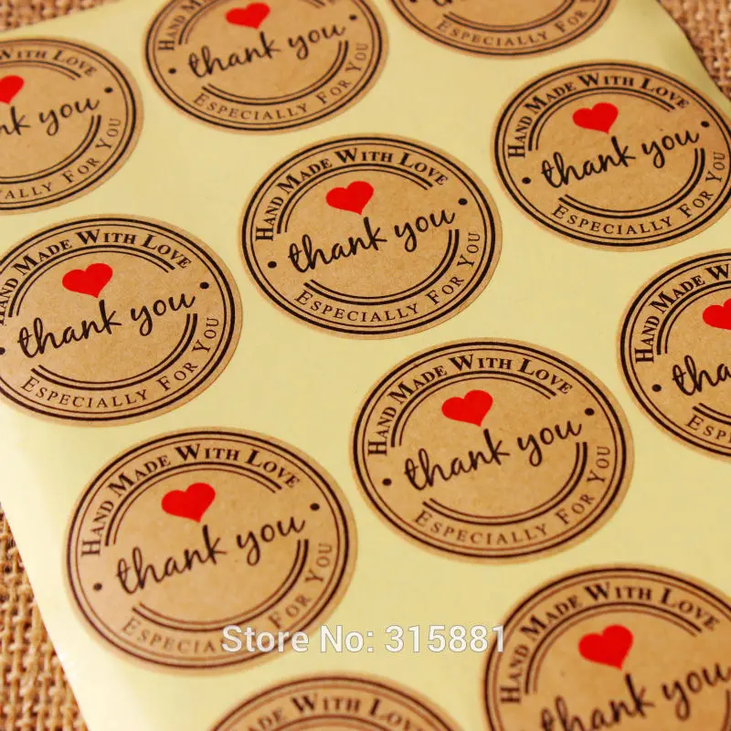Round heart Kraft Seal Sticker 'Handmade with Love' Paper Material | Дом и сад