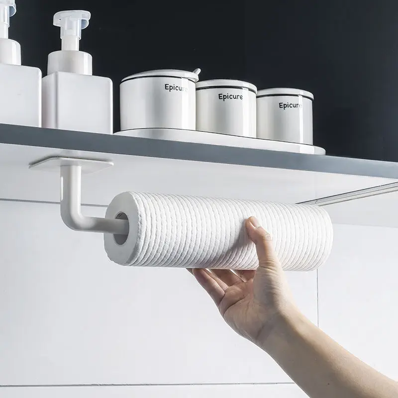 

New Toilet Paper Napkin Storage Holder Towel Rack Plastic Wrap Hanging Shelf No Punching Hooks Kitchen Bathroom Accessories