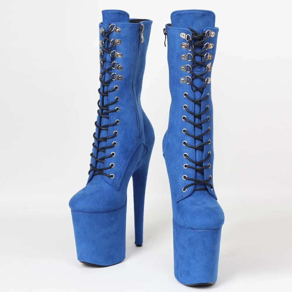 Jialuowei Pole Dance Boots 20cm High Spike Heel Platform Lace-up Sexy Women Ankle Boots