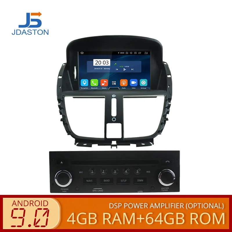 JDASTON Android 9,0 автомобильный dvd-плеер для peugeot 207 2007-2011 2012 2013 wifi Мультимедиа gps Навигация стерео 1Din Автомагнитола